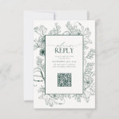 Elegant Emerald Green Wedding QR-code Gelieve te a RSVP Kaartje (Voorkant)