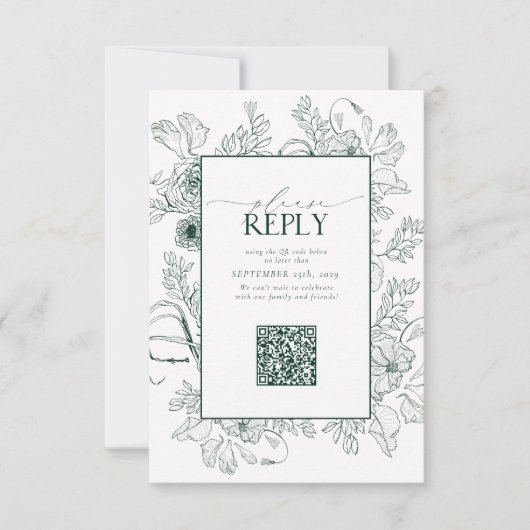 Elegant Emerald Green Wedding QR-code Gelieve te a RSVP Kaartje (Voorkant)