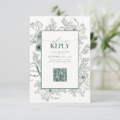 Elegant Emerald Green Wedding QR-code Gelieve te a RSVP Kaartje (Staand voorkant)