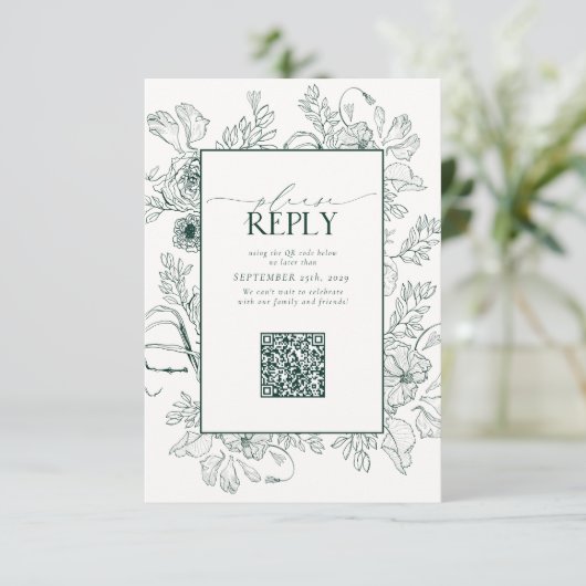 Elegant Emerald Green Wedding QR-code Gelieve te a RSVP Kaartje (Staand voorkant)
