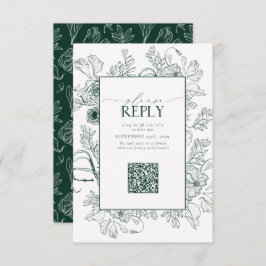 Elegant Emerald Green Wedding QR-code Gelieve te a RSVP Kaartje