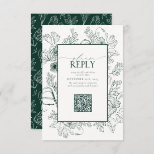 Elegant Emerald Green Wedding QR-code Gelieve te a RSVP Kaartje