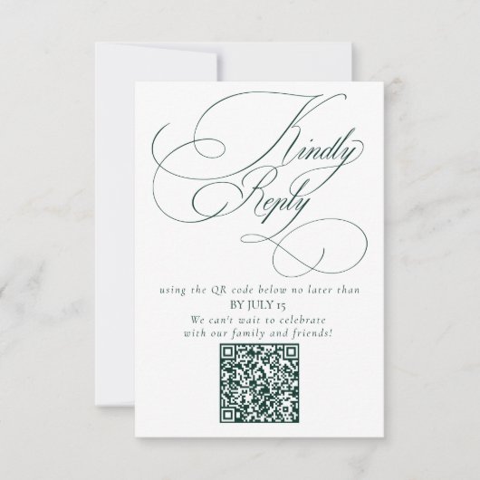 Elegant Emerald Green Wedding QR Code Please Reply RSVP Kaartje (Voorkant)