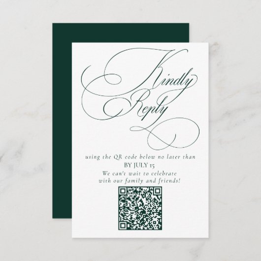 Elegant Emerald Green Wedding QR Code Please Reply RSVP Kaartje (Voorkant / Achterkant)