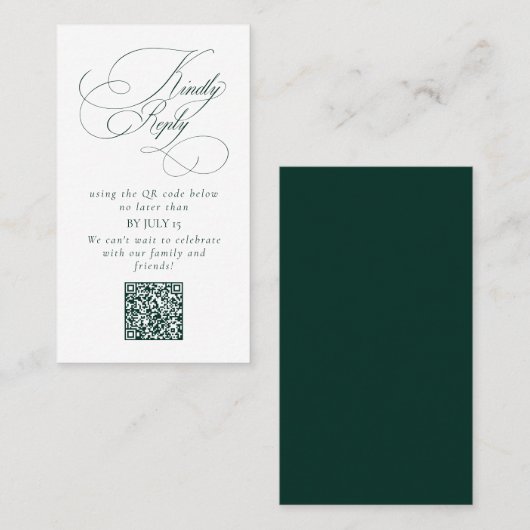 Elegant Emerald Green Wedding QR Code Please Reply Visitekaartje (Voorkant / Achterkant)
