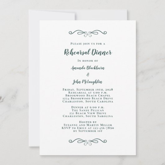 Elegant Emerald Green Wedding Rehearsal Dinner Kaart (Voorkant)