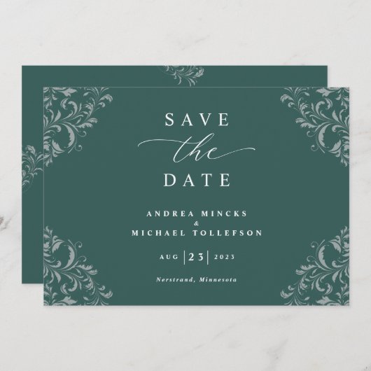 Elegant Emerald Green Wedding Save the Date (Voorkant / Achterkant)