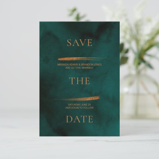 Elegant Emerald Green Wedding Save the Date Kaart (Staand voorkant)