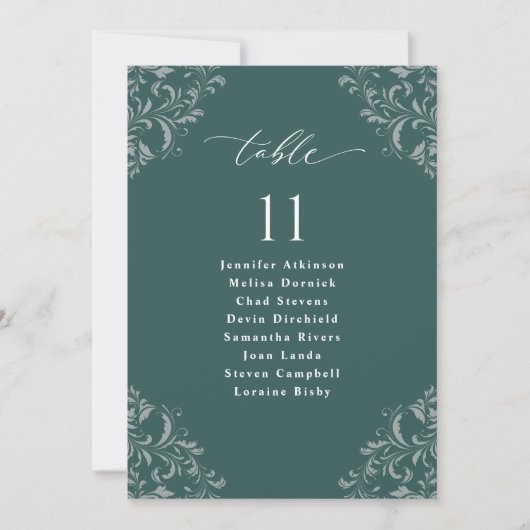 Elegant Emerald Green Wedding Seding Chart Card Kaart (Voorkant)