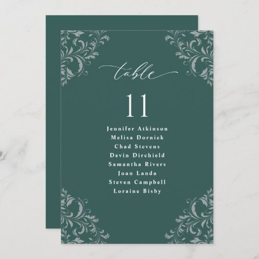 Elegant Emerald Green Wedding Seding Chart Card Kaart (Voorkant / Achterkant)