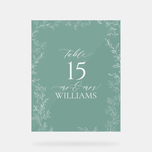 Elegant Emerald Green Wedding Table Number Acryl Bord (Voorkant)
