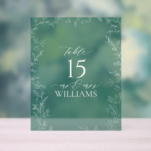 Elegant Emerald Green Wedding Table Number Acryl Bord (Neutraal)