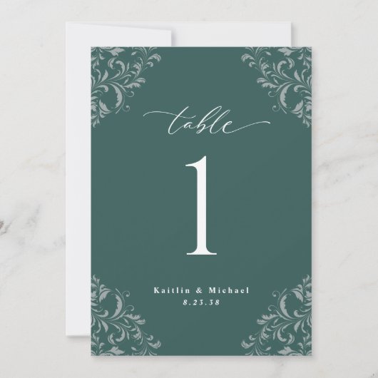 Elegant Emerald Green Wedding Table Numbers Kaarte Kaart (Voorkant)