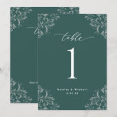 Elegant Emerald Green Wedding Table Numbers Kaarte Kaart (Voorkant / Achterkant)