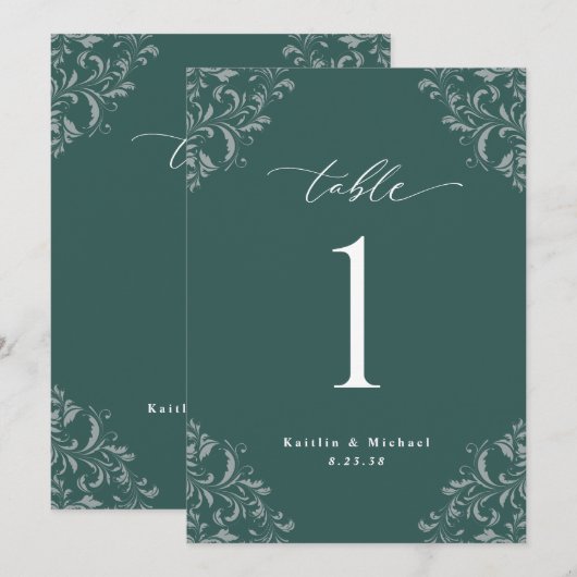 Elegant Emerald Green Wedding Table Numbers Kaarte Kaart (Voorkant / Achterkant)