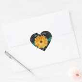 Elegant Emerald Green Yellow Gerber Daisy Wedding Hart Sticker (Envelop)