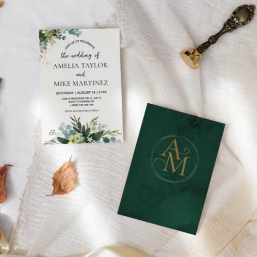 Elegant Emerald Greenery Wedding Kaart