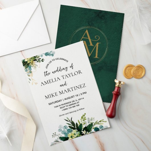 Elegant Emerald Greenery Wedding Kaart