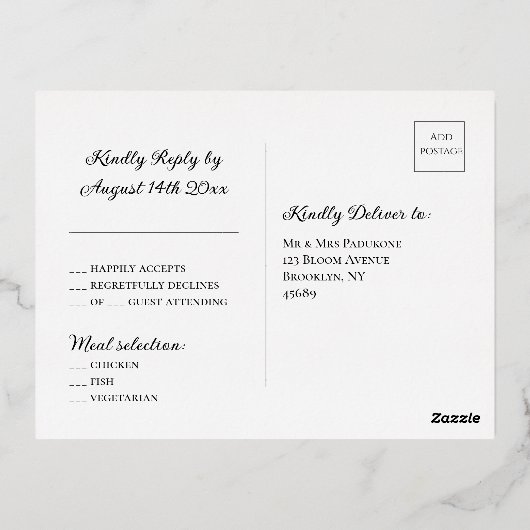 Elegant Emerald Groen Indisch Bruiloft RSVP Briefk Folie Feestdagen Briefkaart (Achterkant)