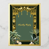 Elegant Emerald Groen Indisch Bruiloft RSVP Briefk Folie Feestdagen Briefkaart (Voorkant)