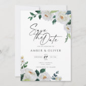 Elegant Emerald Ivory White Floral Save the Date Kaart (Voorkant)