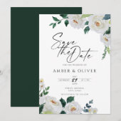 Elegant Emerald Ivory White Floral Save the Date Kaart (Voorkant / Achterkant)