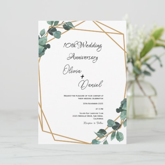 Elegant Emerald Leaf Wedding Anniversary  Kaart (Staand voorkant)