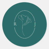 Elegant Emerald Outlined Monogram Wedding Ronde Sticker (Voorkant)