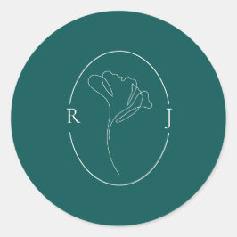 Elegant Emerald Outlined Monogram Wedding Ronde Sticker