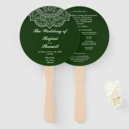 Elegant Emerald Paisley Indian Wedding Programme Handwaaier