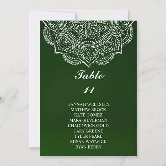 Elegant Emerald Paisley Wedding Seating Chart Kaart (Voorkant)