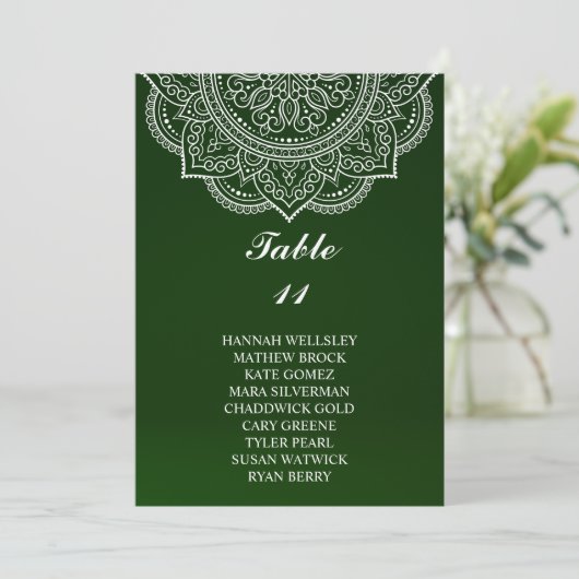 Elegant Emerald Paisley Wedding Seating Chart Kaart (Staand voorkant)