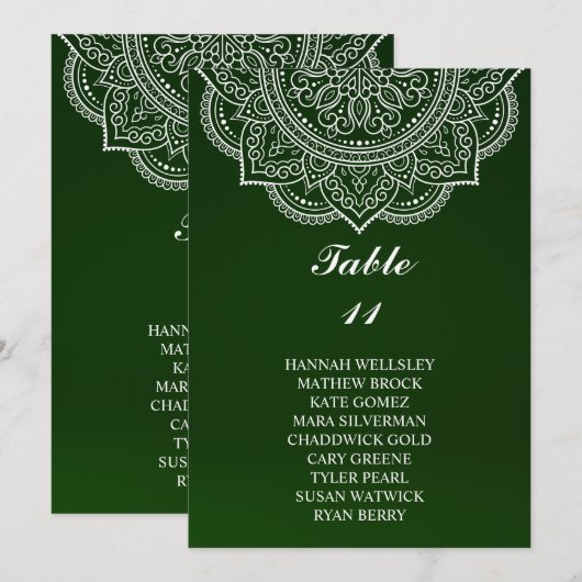Elegant Emerald Paisley Wedding Seating Chart Kaart (Voorkant / Achterkant)
