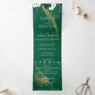 Elegant Emerald Roses All In One Wedding Tri- Drieluik Uitnodiging