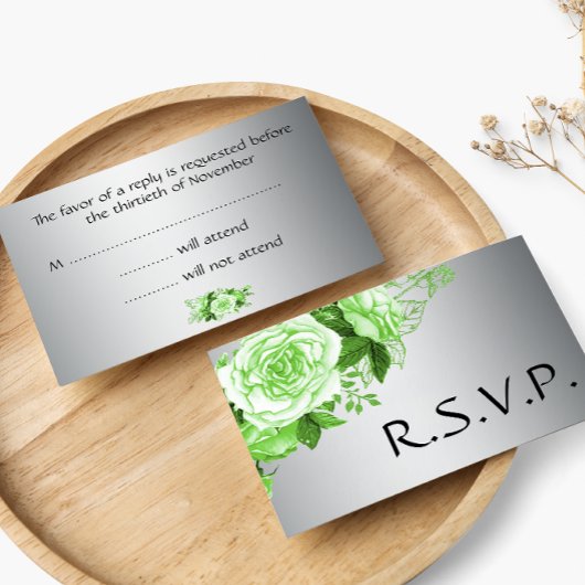 Elegant Emerald Rozen en Silver Wedding RSVP Kaartje