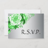 Elegant Emerald Rozen en Silver Wedding RSVP Kaartje (Voorkant)
