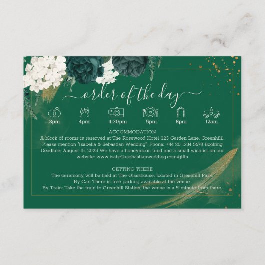 Elegant Emerald Watercolor Script Rose Wedding  Informatiekaartje (Voorkant)