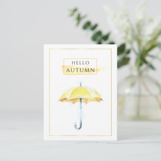 Elegant en artistiek Golden Autumn Umbrella Drawin Briefkaart (Staand voorkant)
