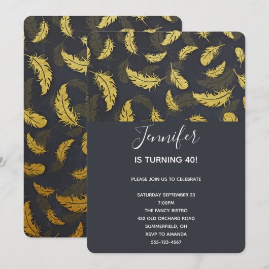 Elegant en chic Black en Gold Feather Birthday Kaart (Voorkant / Achterkant)