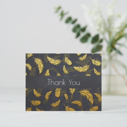 Elegant en Chic Black en Gold Feather Hartelijk da Briefkaart (Staand voorkant)