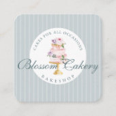 Elegant en Chic Blue Waterverf Floral Cake Bakery Vierkante Visitekaartje (Voorkant)