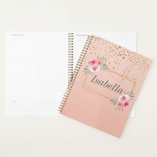Elegant en chic gold confetti dot op roze rug planner (Display)