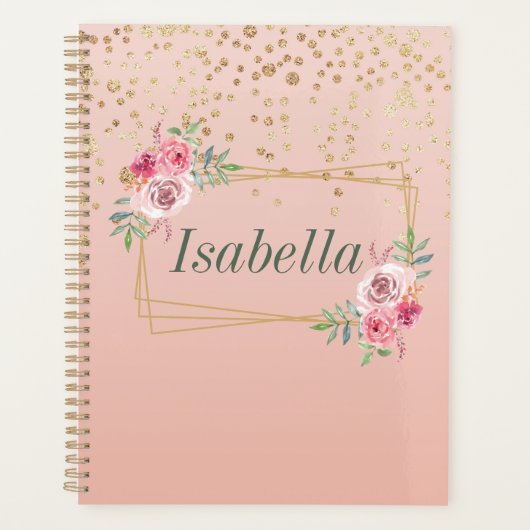 Elegant en chic gold confetti dot op roze rug planner (Voorkant)