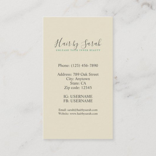 Elegant en Chic Hair Stylist Visitekaartje (Achterkant)