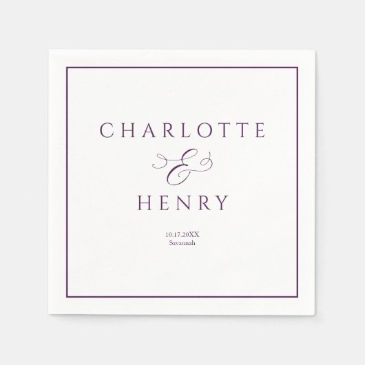 Elegant en chique Lijst Paarse & witte bruiloft Servet (Voorkant)