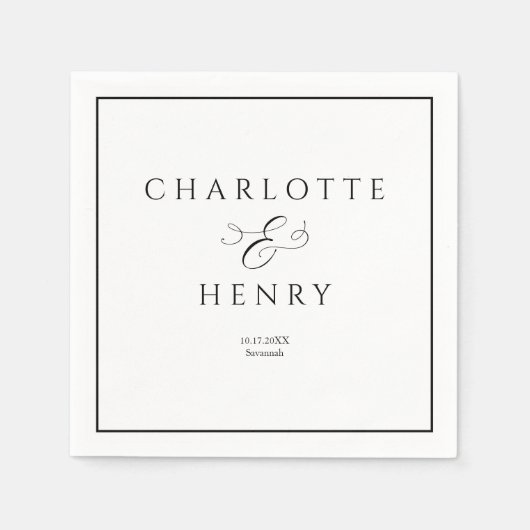 Elegant en Chique Lijst Zwart & Wit Bruiloft Servet (Voorkant)