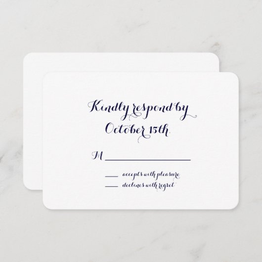 Elegant en Classic Navy Blue & White RSVP (Voorkant / Achterkant)