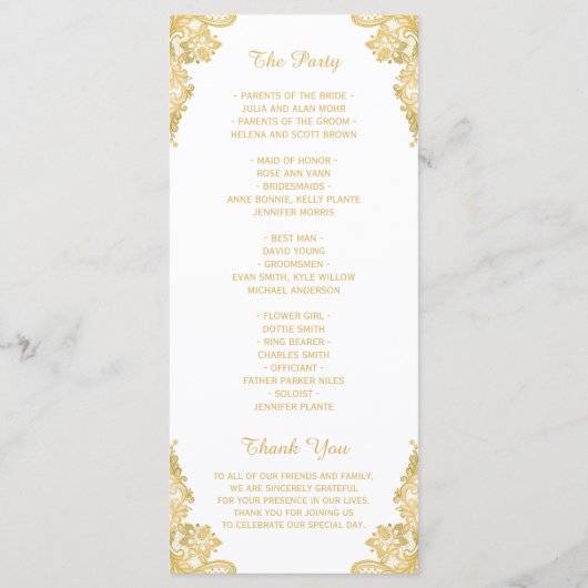 Elegant en Classy Gold Lace Wedding Program Programmakaart (Achterkant)