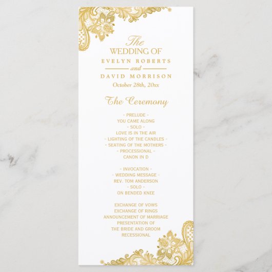 Elegant en Classy Gold Lace Wedding Program Programmakaart (Voorkant)