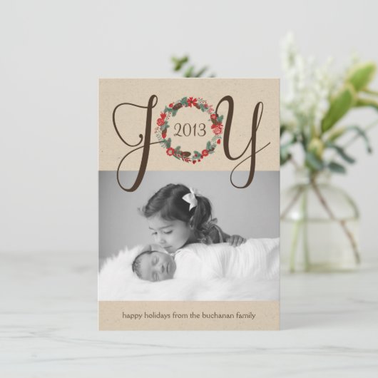 Elegant en Classy Joy Wreatfoto Card Design Feestdagenkaart (Staand voorkant)